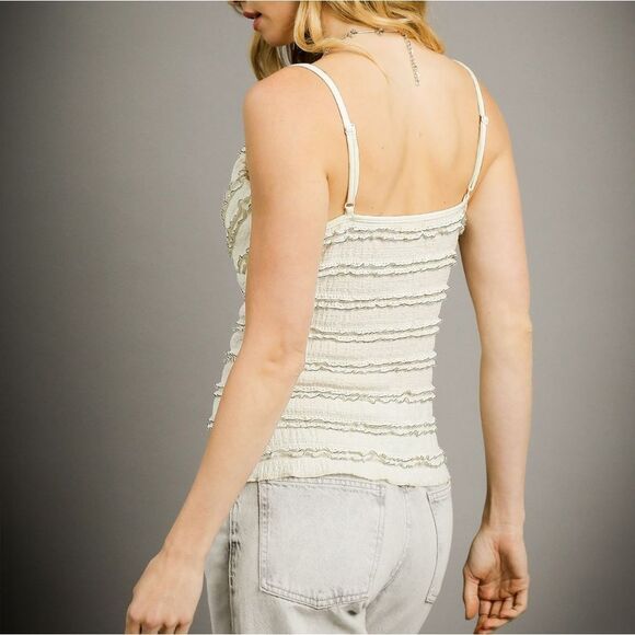 Umgee Textured Chevron Ruffle Cream Cami Tank Top Summwr Casual Large - Picture 4 of 6